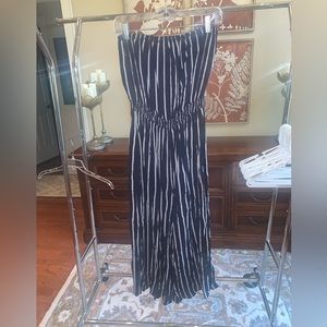 Navy Striped Strapless Romper